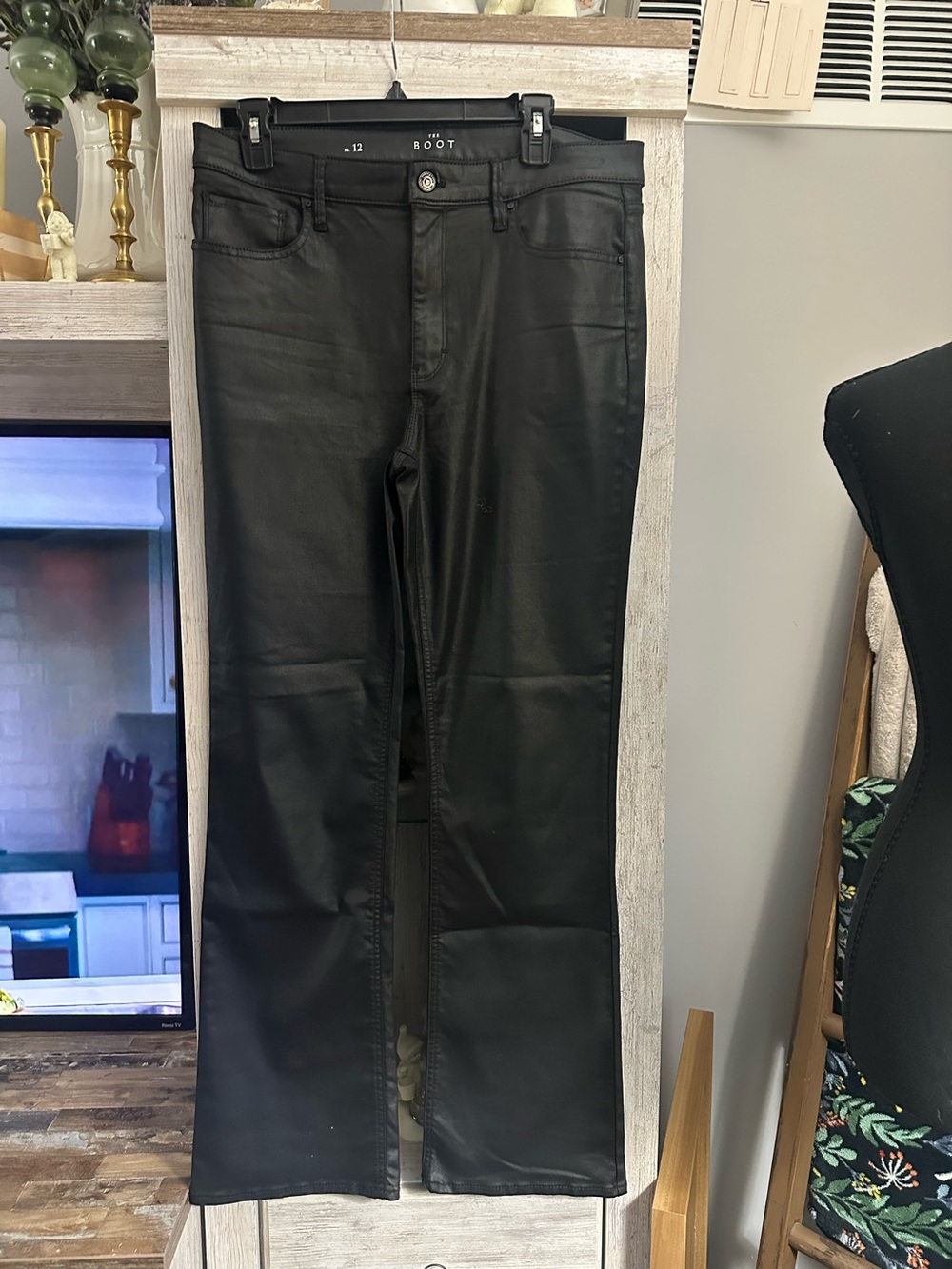 White House Black Market Black Bootcut Coated Jeans